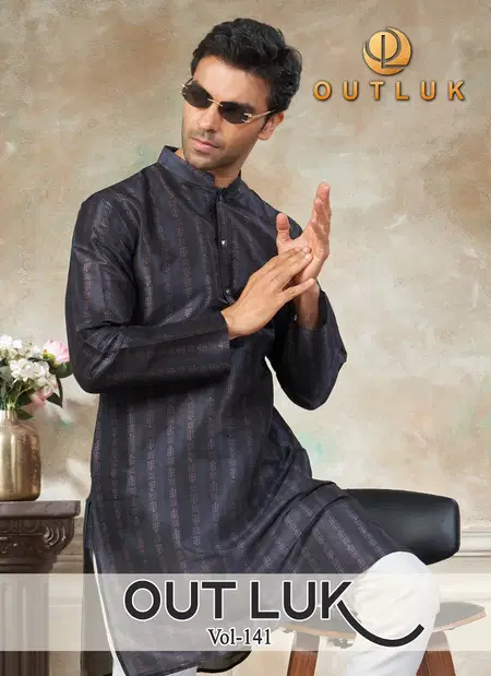 Outluk Vol 141 Silk Digital Printed Kurta And Pajama Mens Wear Manufacturers 141001 To 141008